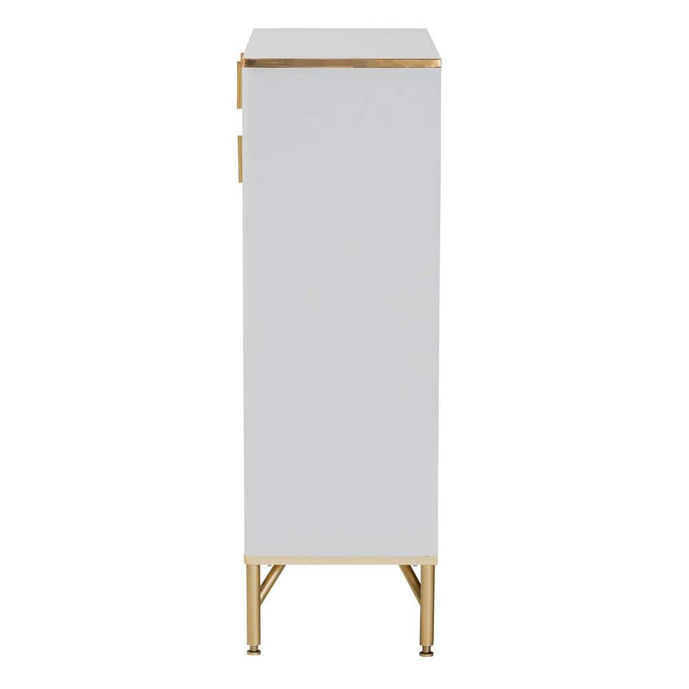 Lilac White Wood and Gold Metal 2-Door Shoe Cabinet