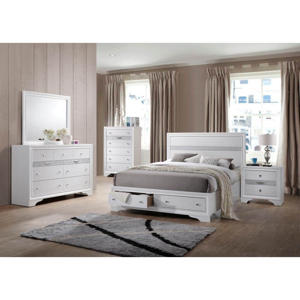 Catherine White Queen Platform Bed with Storage Drawers