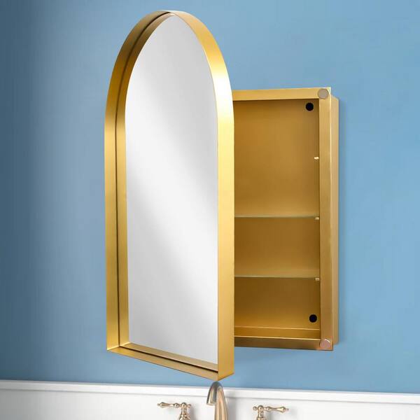 Flynama 24.00 in. W x 35.80 in. D x 4.70 in. H Wall Ready to Assemble Cabinet with Mirror in Gold