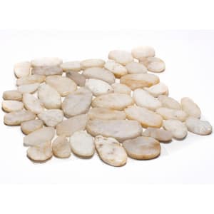 12 in. x 12 in. White Sliced High-Polish Pebble Stone Floor and Wall Tile (5.0 sq. ft. / case)