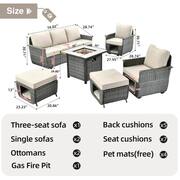 Fortune Dark Gray 6-Piece Wicker Outdoor Patio Fire Pit Conversation Seating Set with Beige Cushions