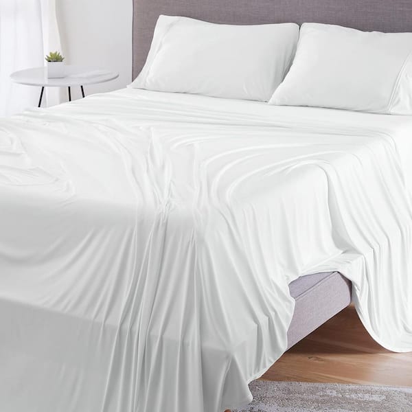 Dri-Tec 4-Piece Sheet Set Polyester Moisture Wicking Breathable Sheets Bright White Split Head Queen