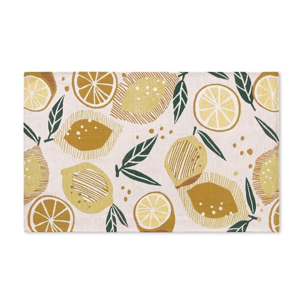 TOWN & COUNTRY LIVING Luxe Livie Fresh Lemon Cream 24 in. x 40 in. Machine Washable Kitchen Mat