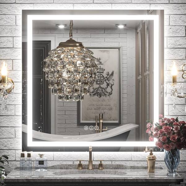 Apmir 36 in. W x 36 in. H Square Frameless Double LED Lights Anti-Fog ...