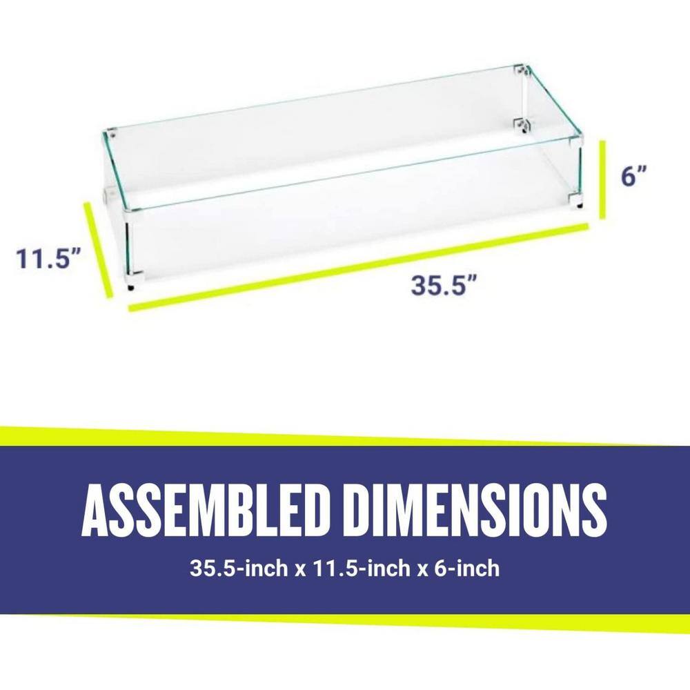 Polished Tempered Glass Flame Guard for 30" Linear Fire Pit