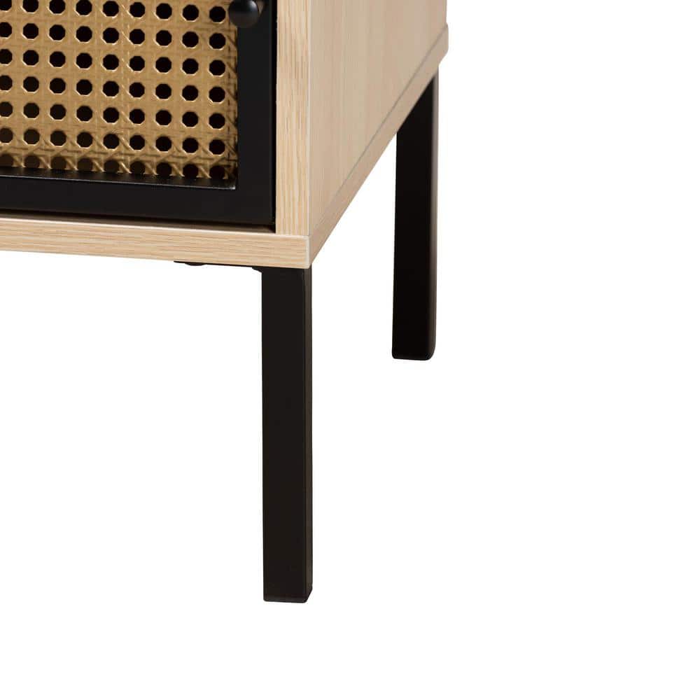 Felton Two-Tone Black Gold Metal and Light Brown Wood End Table with Storage
