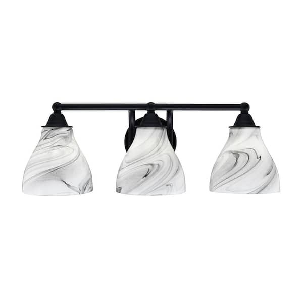 Unbranded Madison 7.5 in. 3-Light Bath Bar, Matte Black, Onyx Swirl Glass Vanity Light
