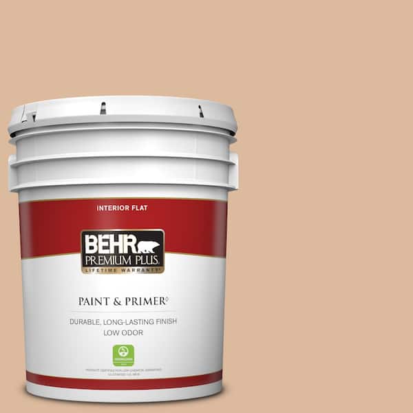 BEHR PREMIUM PLUS 5 gal. #PPU3-09 Pumpkin Cream Flat Low Odor Interior Paint & Primer