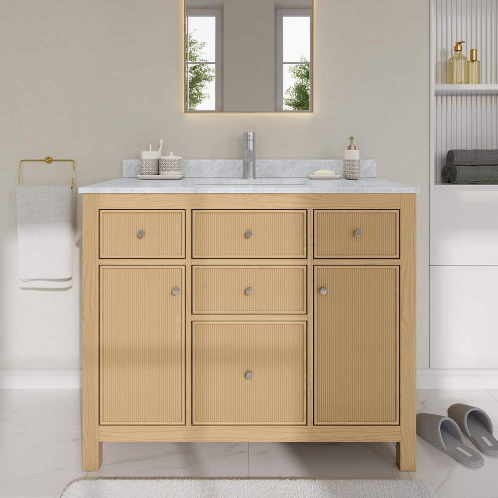 Pendry 42 in. Single Freestanding Tanned Oak Bath Vanity with White Carrara Marble Top Assembled price history on PriceWatchPro