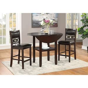 New Classic Furniture Gia 3-piece Wood Top Round Counter Set with Drop Leaf Table, Ebony