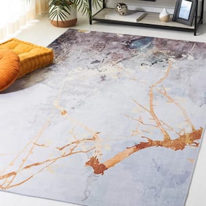 Tacoma Gray/Beige 6 ft. x 6 ft. Machine Washable Abstract Watercolor Square Area Rug