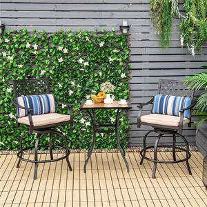 Set of 2 Patio Metal Swivel Outdoor Bar Stool Chairs with Beige Cushion