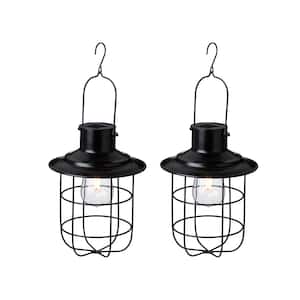 9.75 in. H Set of 2 Black Metal Wire Solar Powered Outdoor Hanging Lantern(Set of 2)