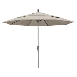 11 ft. Hammertone Grey Aluminum Market Patio Umbrella with Crank Lift in Woven Granite Olefin