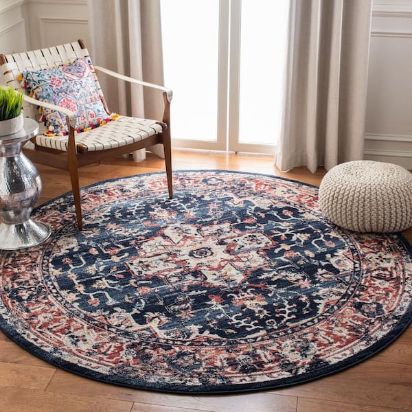 Charleston 8 ft. x 8 ft. Navy/Red Oriental Round Rug