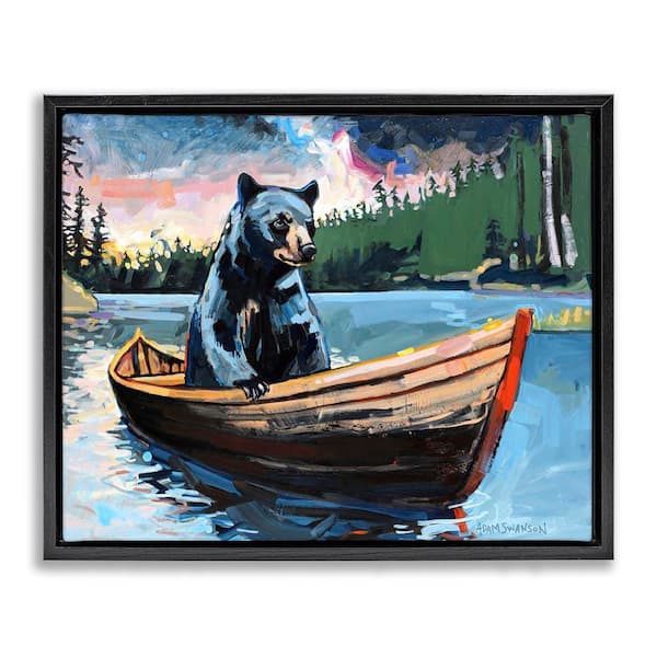 Stupell Industries Boating Black Bear by Adam Swanson Black Floater Frame Animal Graphic Art Print 25 in. x 31 in.