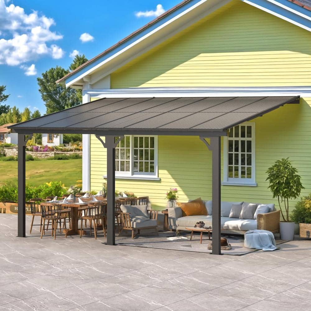 14 ft. x 10 ft. Black Hardtop Single-Pillar Wall Mounted Sloped-Roof Gazebo price history on PriceWatchPro