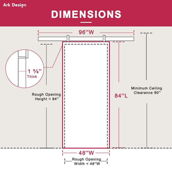 48 in. x 84 in. 4-Lites White Wave MDF Barn Door Slab with Installation Hardware Kit