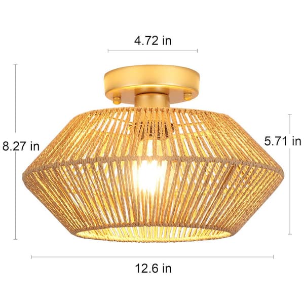 LWYTJO Semiko 12.6 in. 1-Light Gold Modern Hand-Woven Rattan Caged Semi  Flush Mount Ceiling Light With Shade MN-X0140-1-PG - The Home Depot