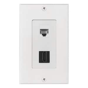 1 HDMI and 1 Ethernet Wall Plate, White