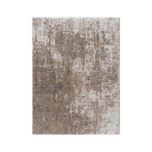 Alexandria Grey/Cream 5 ft. x 7 ft. Cozy Shag Abstract Polypropylene Area Rug
