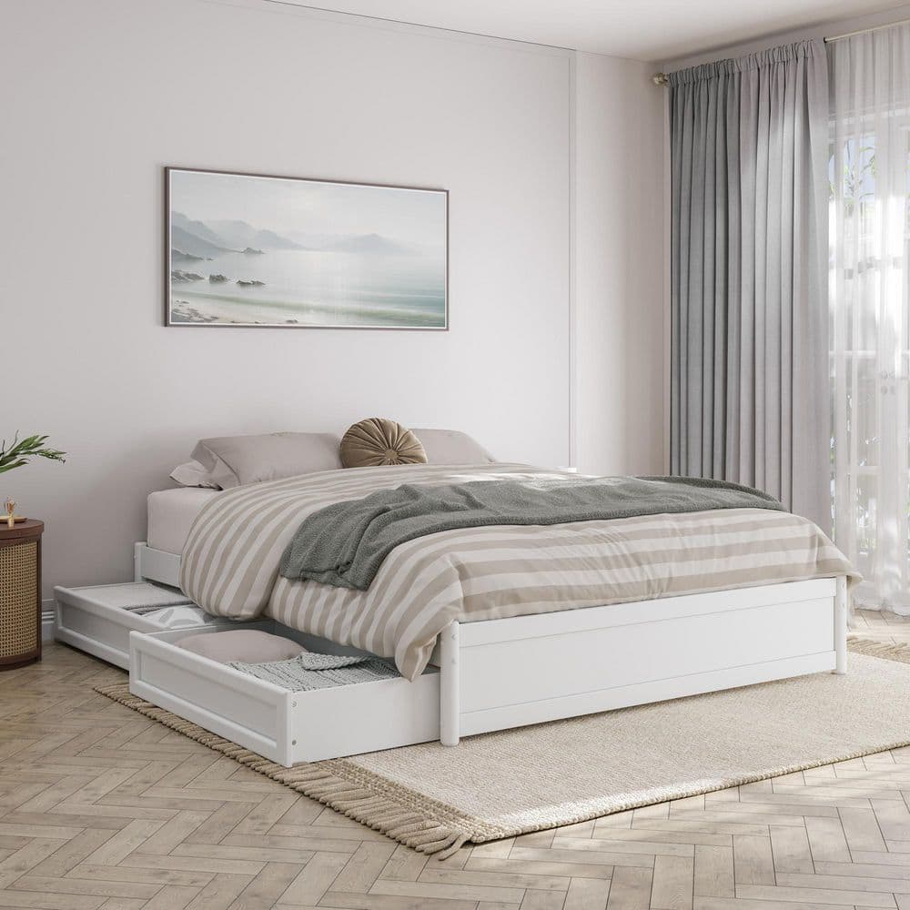 Barcelona White Solid Wood Frame Queen Panel Platform Bed with Storage Drawers price history on PriceWatchPro