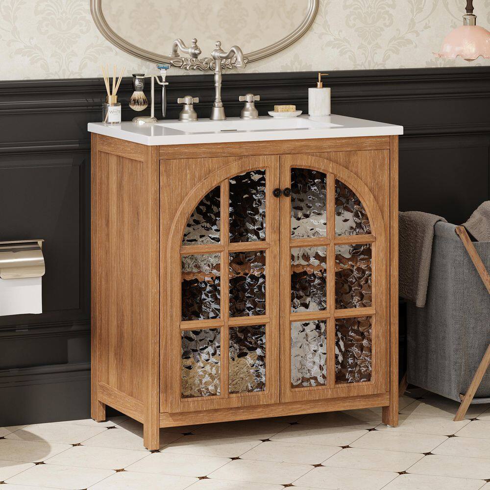 31 in. Freestanding Antique Natural Bath Vanity with White Ceramic Top Unassembled, Bronze Pulls and Soft-Closing Doors price history on PriceWatchPro