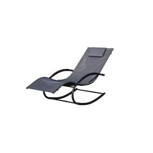 puli Black Metal U-Shape Frame Outdoor Rocking Chair in Gray