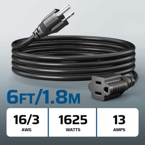 6 ft. SJTW 16 / 3 AWG Indoor Outside Extension Cord with 3-Prong Grounded Outlets, 3 Pack, Black