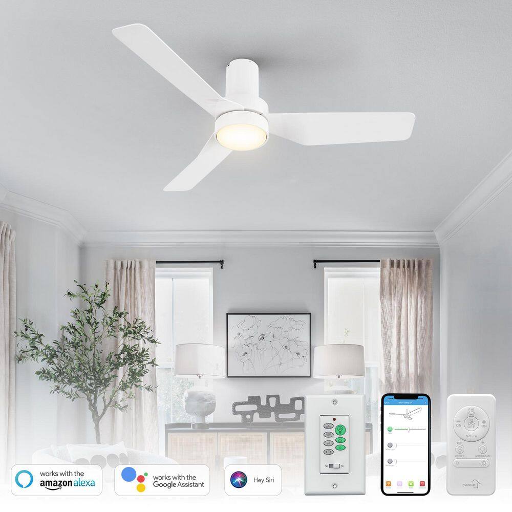 44 in. Indoor White Flush Mount Integrated LED Smart Ceiling Fan with Remote Control and Wall Control, 10-Speed DC Motor price history on PriceWatchPro