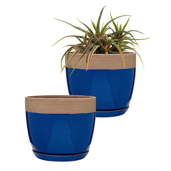 Southern Patio Ana Medium 8.1 in. x 6.7 in. 3 Qt. Navy Blue Ceramic Indoor Pot (2-Pack)
