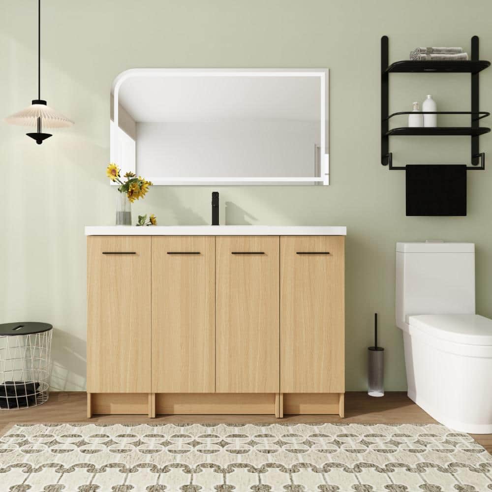 48 in. Freestanding Single Light Oak Bath Vanity with White Resin Top Unassembled price history on PriceWatchPro