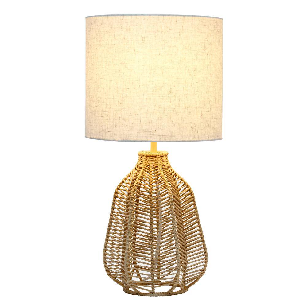 Natural Paper Rope Wicker Table Lamp with Beige Linen Shade