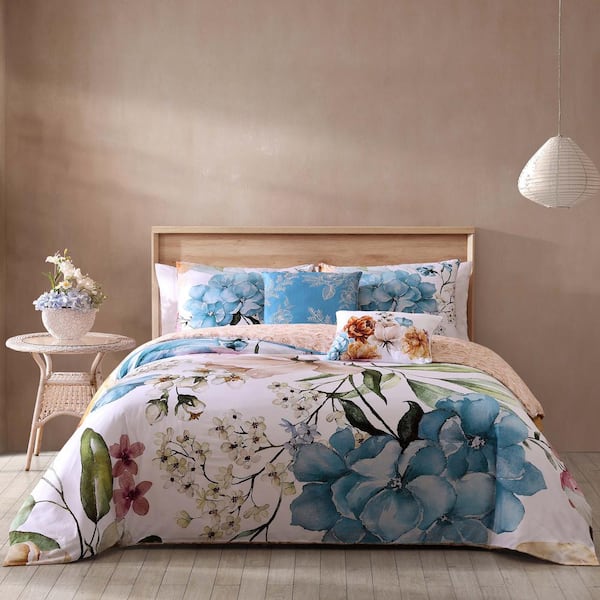 BEBEJAN Maia Blue 100% Cotton 230 Thread Count 5-Piece Reversible Comforter Set