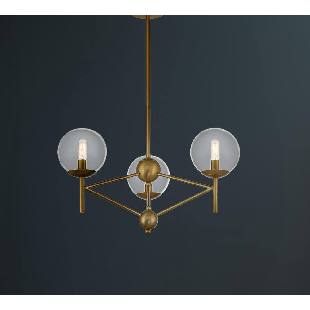 Soft Brass 3-Light Globe Chandelier with Clear Glass Shades
