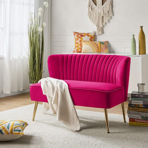 JAYDEN CREATION Carmita 47 in. Fuchsia Velvet Tufted 2-Seats Loveseats Sofa with Golden Base