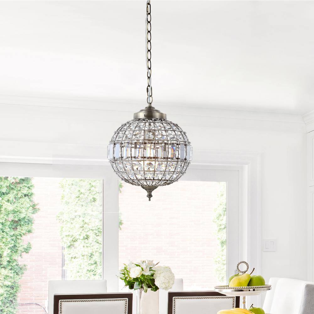 Georgina Antique Brass 12" Crystal Globe LED Pendant