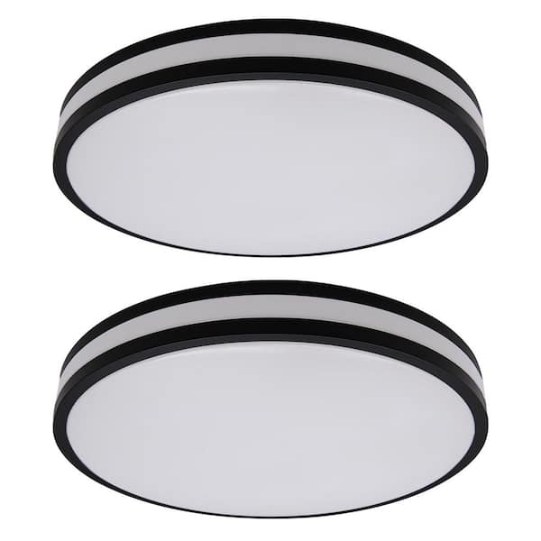 Lecoht 13 in. Matte Black Adjustable CCT Integrated LED Flush Mount Light Fixture (2-pack)