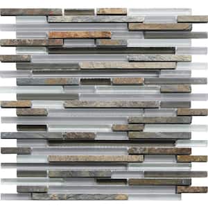 Waterfall Gray and Beige 11.8 in. x 11.8 in. Polished and Honed Glass and Stone Mosaic Tile (4.83 sq. ft./Case)