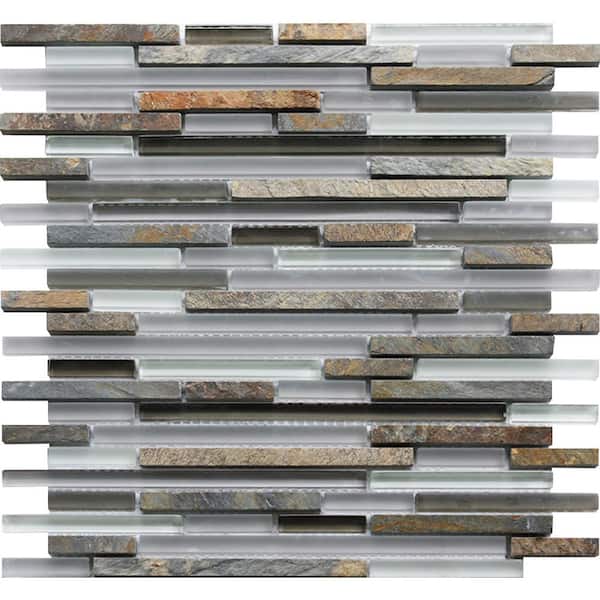 Apollo Tile Waterfall Gray and Beige 11.8 in. x 11.8 in. Polished and Honed Glass and Stone Mosaic Tile (4.83 sq. ft./Case)
