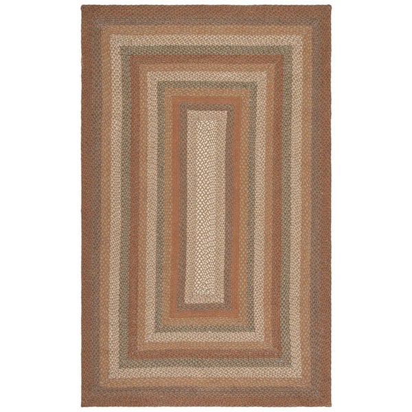 SAFAVIEH Braided Ivory/Green 5 ft. x 8 ft. Border Striped Area Rug