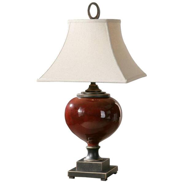 Global Direct 33 in. Brown Distressed Burgundy Brown Table Lamp