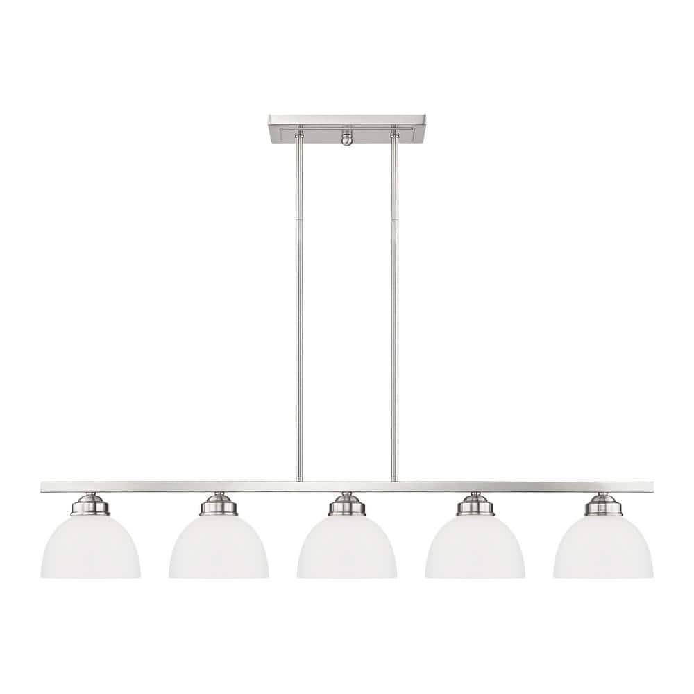 Sleek Somerset Brushed Nickel 5-Light Linear Chandelier with Satin Glass