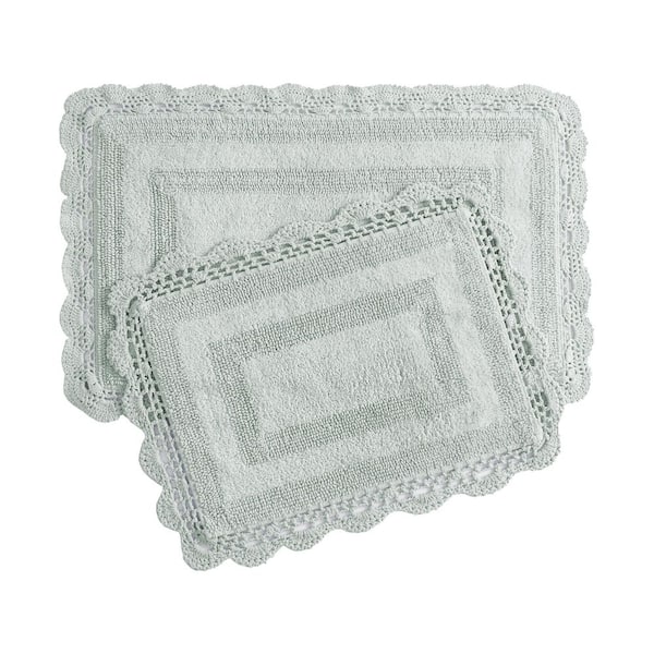 Crochet Sage Green 21in. X 34in. Solid 100% Cotton 2-Piece Bath Rug Set