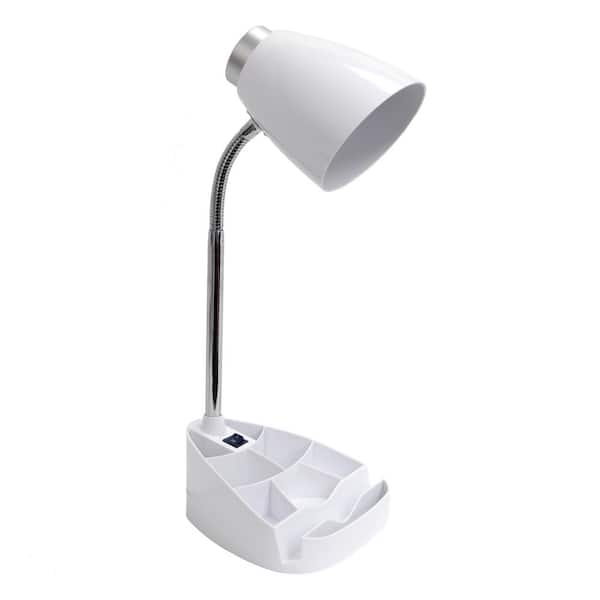 Creekwood home 18.5 in. White Modern Organizer Desk Lamp with Flexible Gooseneck and Plastic Cone Shade