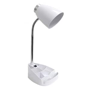18.5 in. White Modern Organizer Desk Lamp with Flexible Gooseneck and Plastic Cone Shade