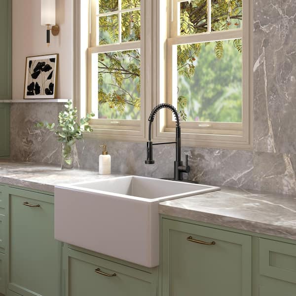 Briksy Stainless Kitchen Faucet With Pull-Down Sprayer – Waterfall & 3-Function Spray, Single Handle, Black, Fits Farmhouse, Bar, Laundry, Deck Plate Included