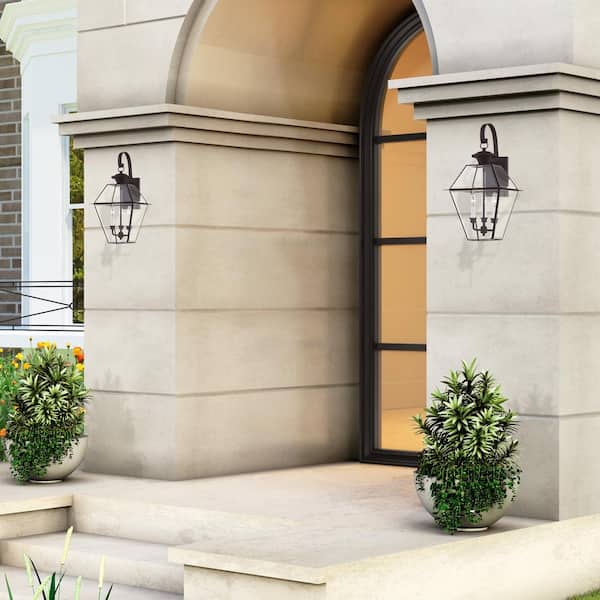 Ainsworth 22.5 in. 3-Light Bronze Outdoor Hardwired Wall Lantern Sconce with No Bulbs Included