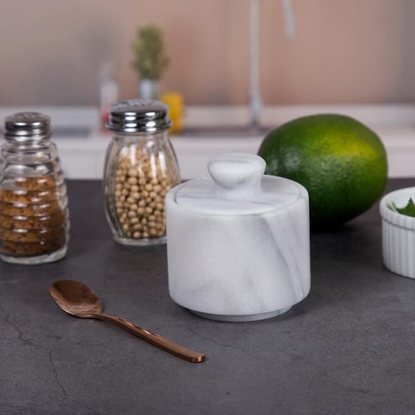 White Marble Salt & Pepper Mills Set - Creative Kitchen Fargo