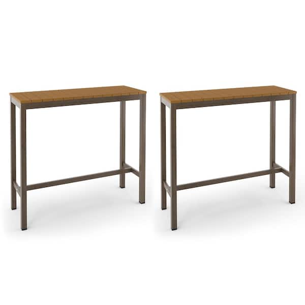 LUE BONA Humphrey 45 in. Teak Plastic HDPS Outdoor Bar Table Patio Waterproof Pub Height Dining Table For Balcony Indoor-2Pack